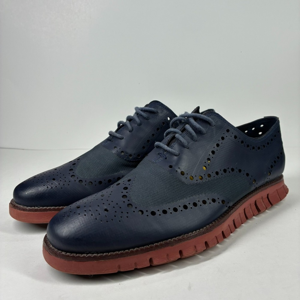 Cole Haan ZEROGRAND No-Stitch Wingtip Oxford Men's US 11.5W Navy Redwood C12974